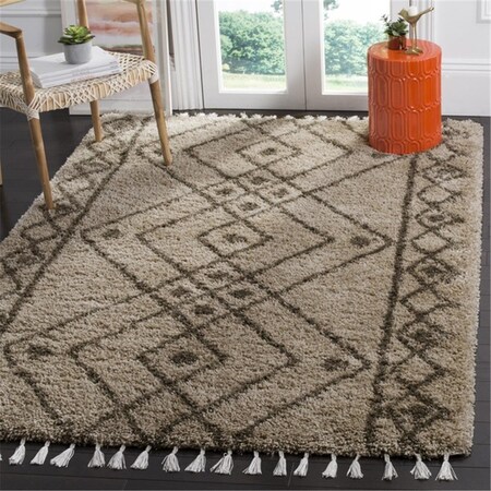 Safavieh 6 ft. -7 in. x 6 ft. -7 in. Moroccan Fringe Shag Power Loomed Rug; Square - Mushroom & Grey MFG248C-7SQ